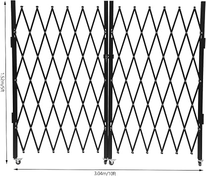Double Folding Security Gate 5' H x 10' W Outdoor Garden Fence Gate Industrial Foldable Security Gate 180 Rolling Barricade Gate with Wheels for Residential, Yard, Patio, Entry Way
