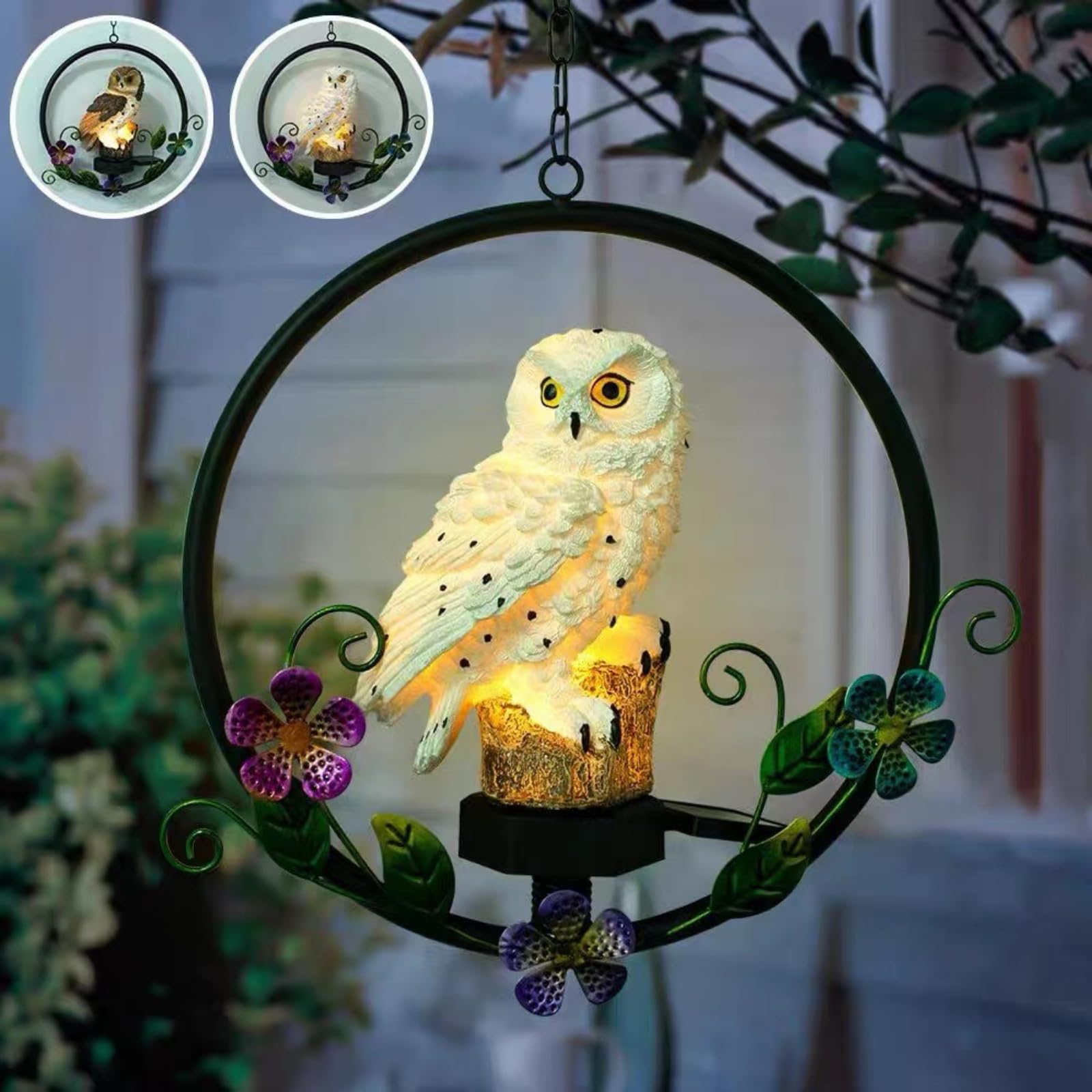 ENQLOZSolar Garden Decor Owl Statue,Waterproof Hanging Garden Statues ,Owl Garden Decor Housewarming Gift, Indoor, Patio, Yard, Lawn Decorations