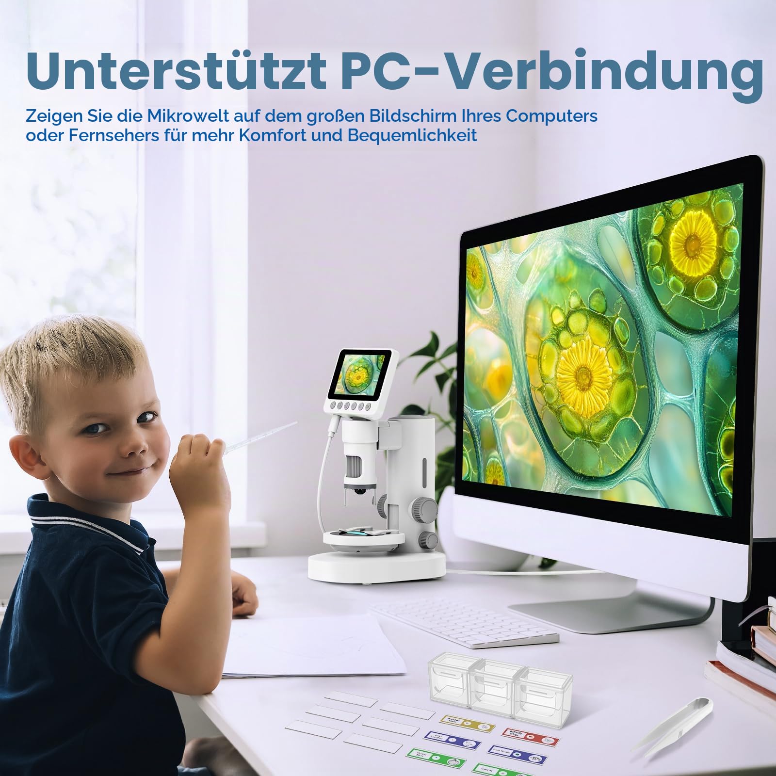USCAMEL 1000X Digital Mikroskop für Kinder: 4K 3.5" Bildschirm Wiederaufladbar USB Mikroskope Science Kit Lupe für Münzen, Pflanzen, Insekten, Wissenschaft, Lernen für Erwachsene und Kinder