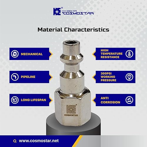 Miniatura 6 de COSMOSTAR Industries - Enchufe de aire MNPT de acero de 14 pulgadas, enchufe de 14 de pulgada y conector NPT de 14 pulgadas con sellador