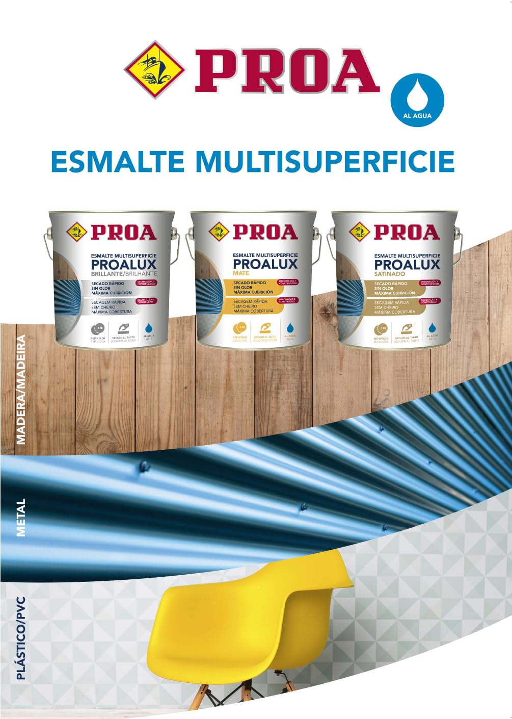 PROALUX Esmalte al agua Multiadherente. Negro RAL 9005. 750 ML. Multisuperficie. SATINADO. PROA.