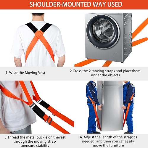 Miniatura 5 de Correas móviles, sistema de movimiento y elevación de hombros para 2 personas, correas de longitud ajustables para mudanzas profesionales, mover,