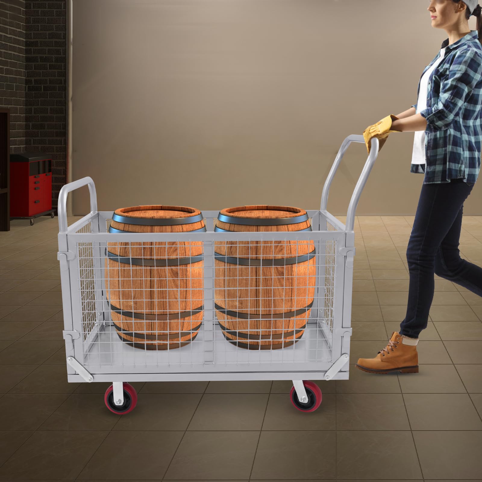 Carrello da trasporto con griglia rimovibile, carrello a mano fino a 200 kg, 100 x 60 x 94 cm