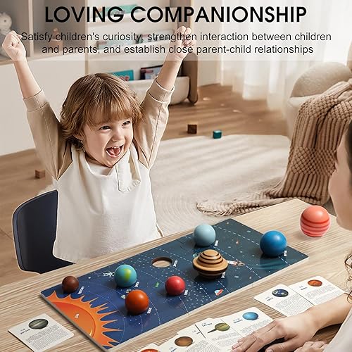 Miniatura 7 de Tablero de modelo de sistema solar de madera,Sistema solar para niños,Juguetes Montessori Planeta,Pelotas de planetas educativos,Rompecabezas de
