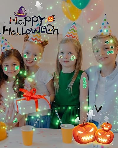 Miniatura 6 de Para suministros de recuerdos de fiesta de Halloween, 102 tatuajes temporales que brillan en la oscuridad envueltos individualmente para niños,