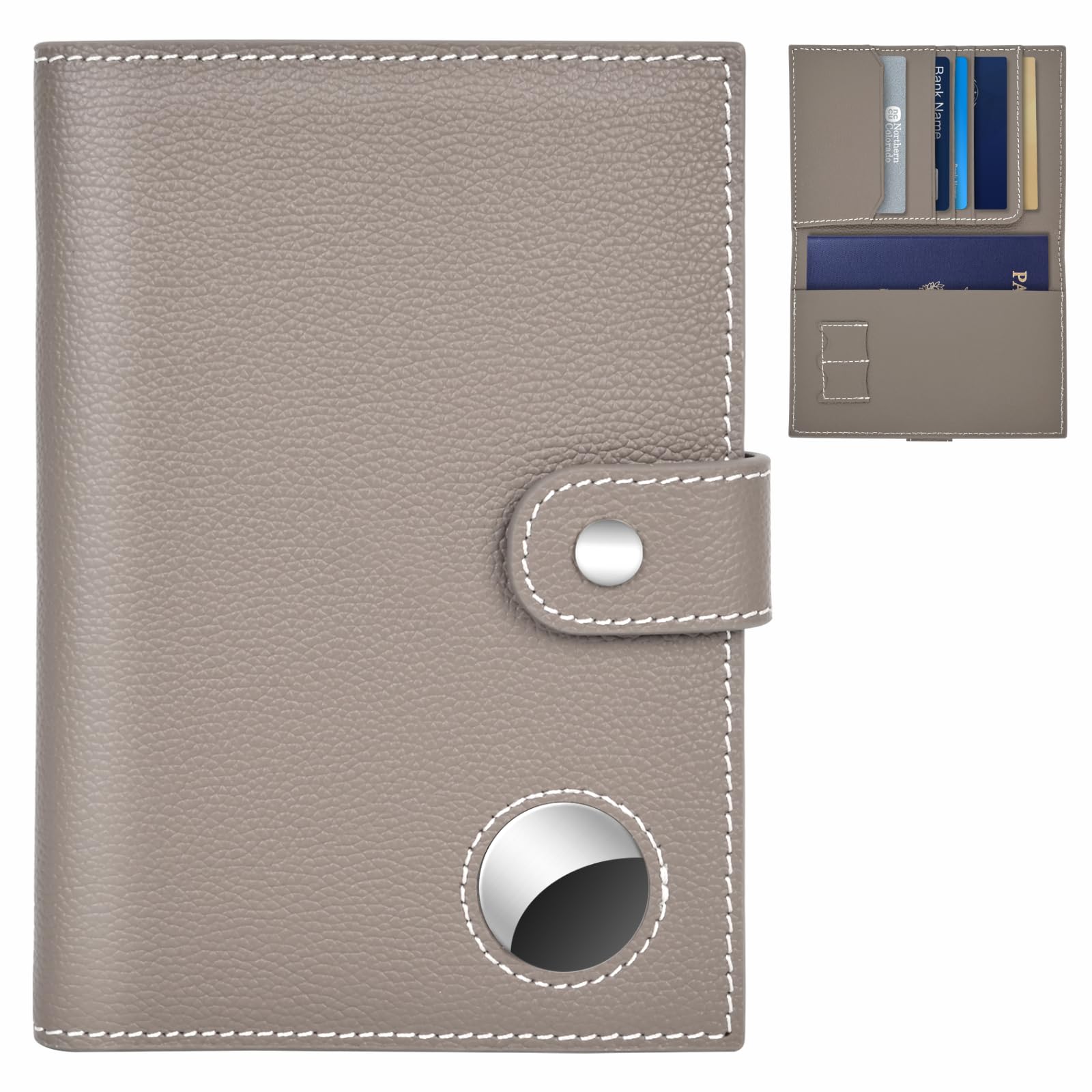 Genuine Leather Passport Holder for Travel Women/Men, Passport Wallet with Airtag Slot and RFID Blocking Card Slots,Travel Essentials Anti-Lost