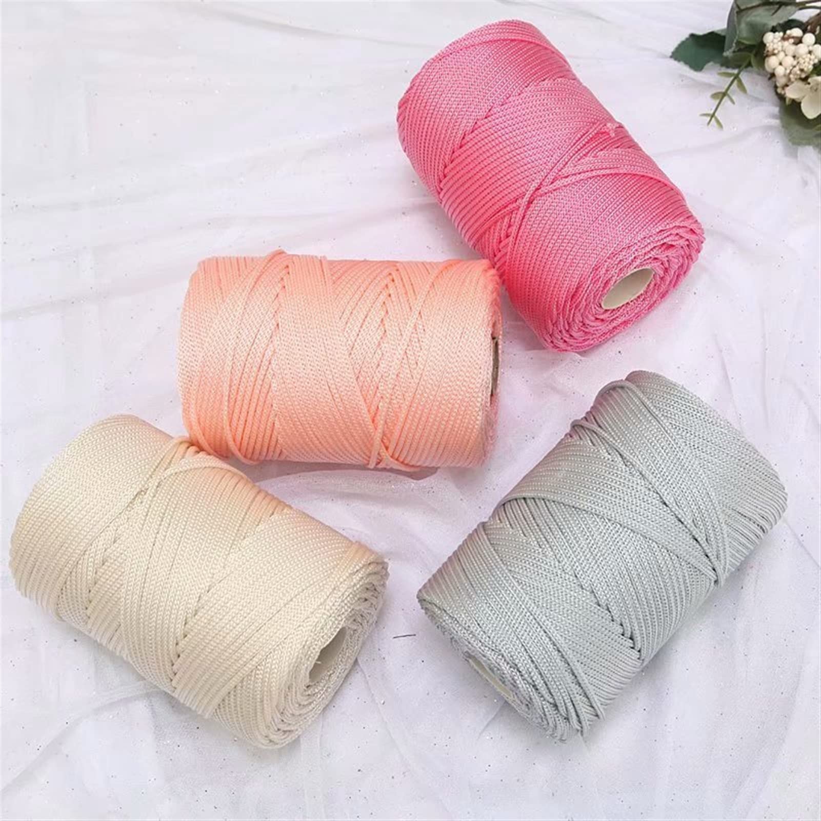 Hilos de Ganchillo de Punto Huecos Huecos de 3 mm de 200m / Roll for Bricolaje Bolso Bolso Canasta Chunky Trapillo Cordón de Nylon Hilo Redondo Redondo Cuerda Ovillos Lanas