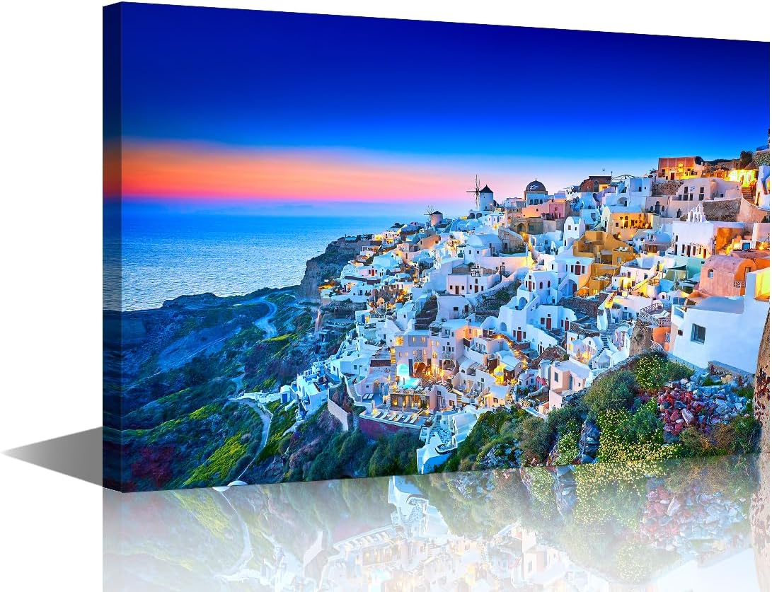 Amazon.com: TUMOVO Europe Greece Wall Decor Santorini Island Skyline ...