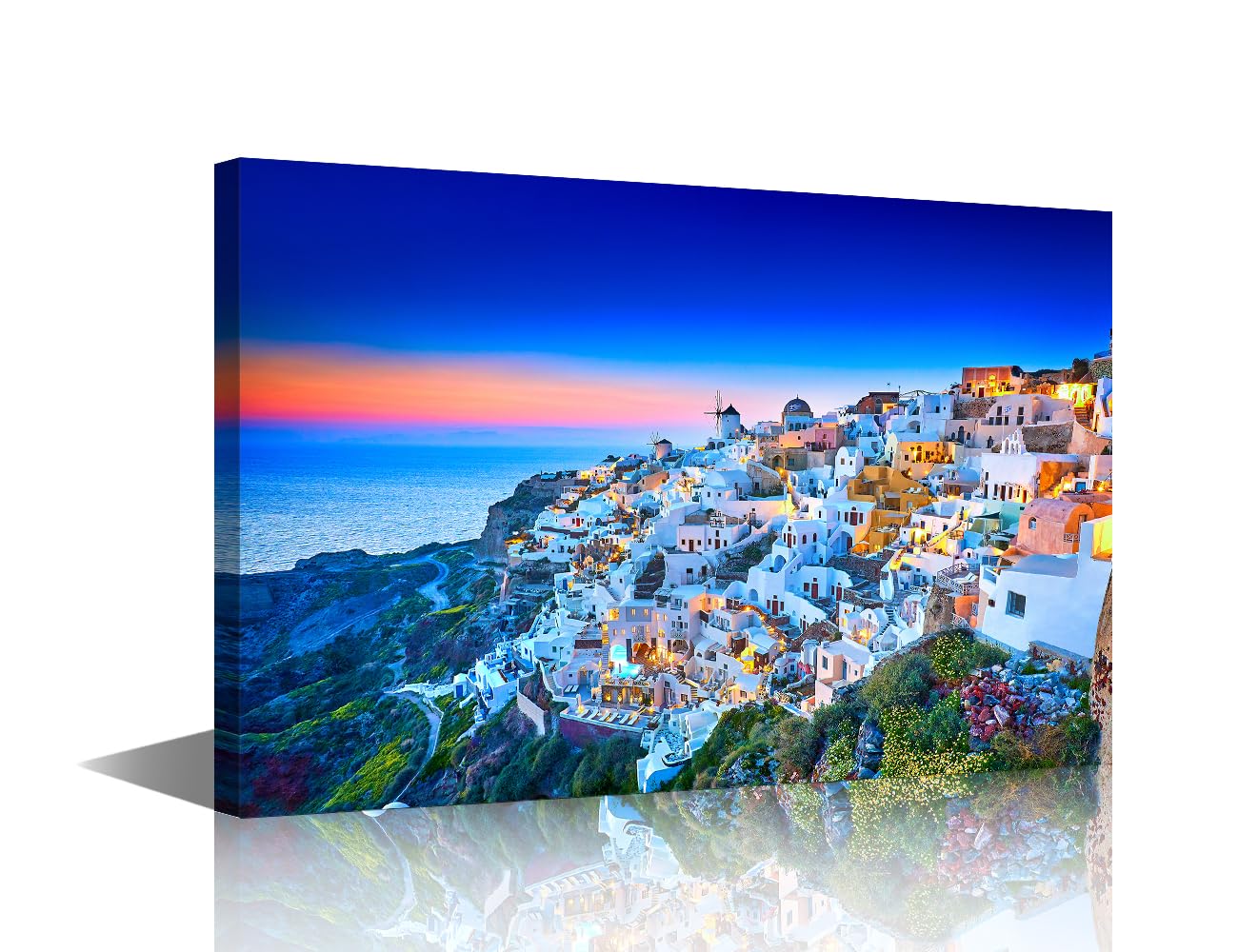 TISHIRON Europe Greece Wall Decor Santorini Island Skyline Canvas Wall Art Sunset Seaside Modern Artwork for Office Picture Print on Canvas Wall Decorations Framed Ready to Hang for Bedroom 24x16in