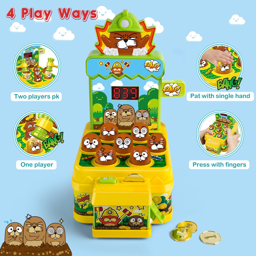 VATOS Giocattolo Martello, Mini Gioco elettronico Arcade, Gioco con 2 martelli, Gioco interattivo per Lo Sviluppo educativo per Bambini e Ragazzi di età 3 4 5 6 Anni