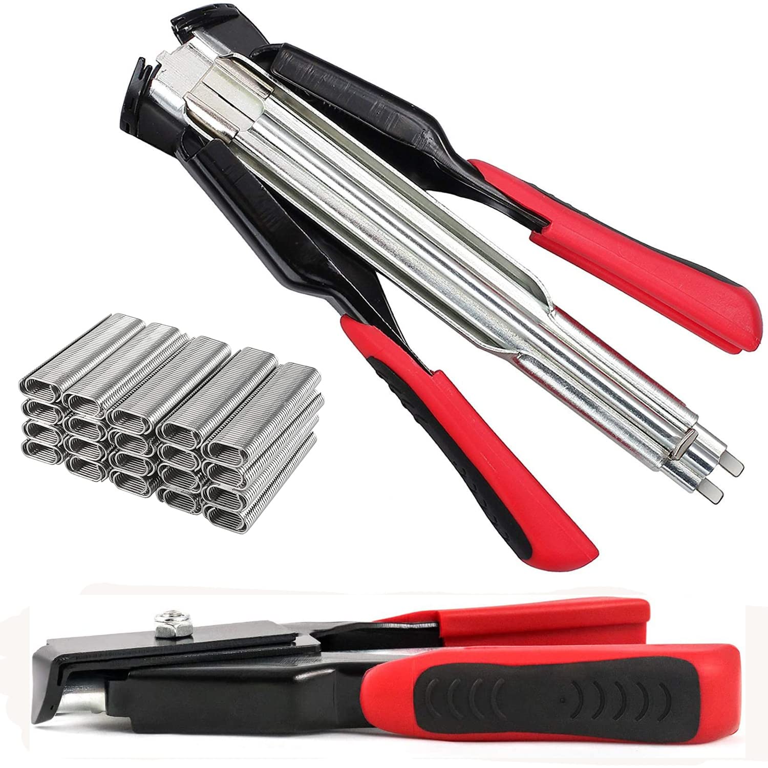 ybaymy Hog Ring Plier with Clip C Type Clips Kit with 2500pcs Nails Upholstery Installation Pliers Car Bodywork Tools Automatic Fencing Pliers Snap Pliers for Car Cushions Sofas Fences Pet Cages