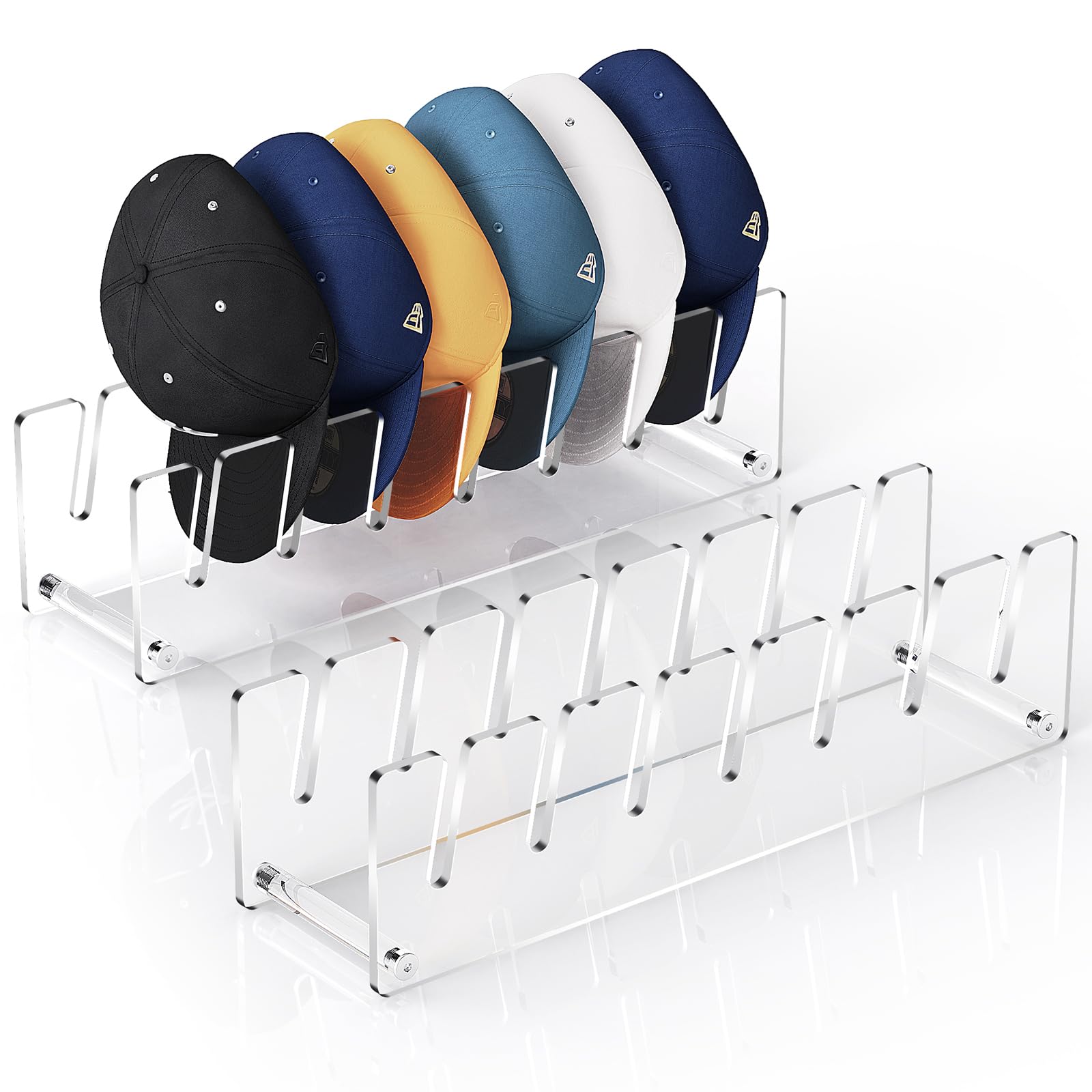 2 Pack Acrylic Hat Organizer, Hat Stand Rack for Baseball Caps, Bedroom, Closet, Dresser 11.7'' inches (Clear)