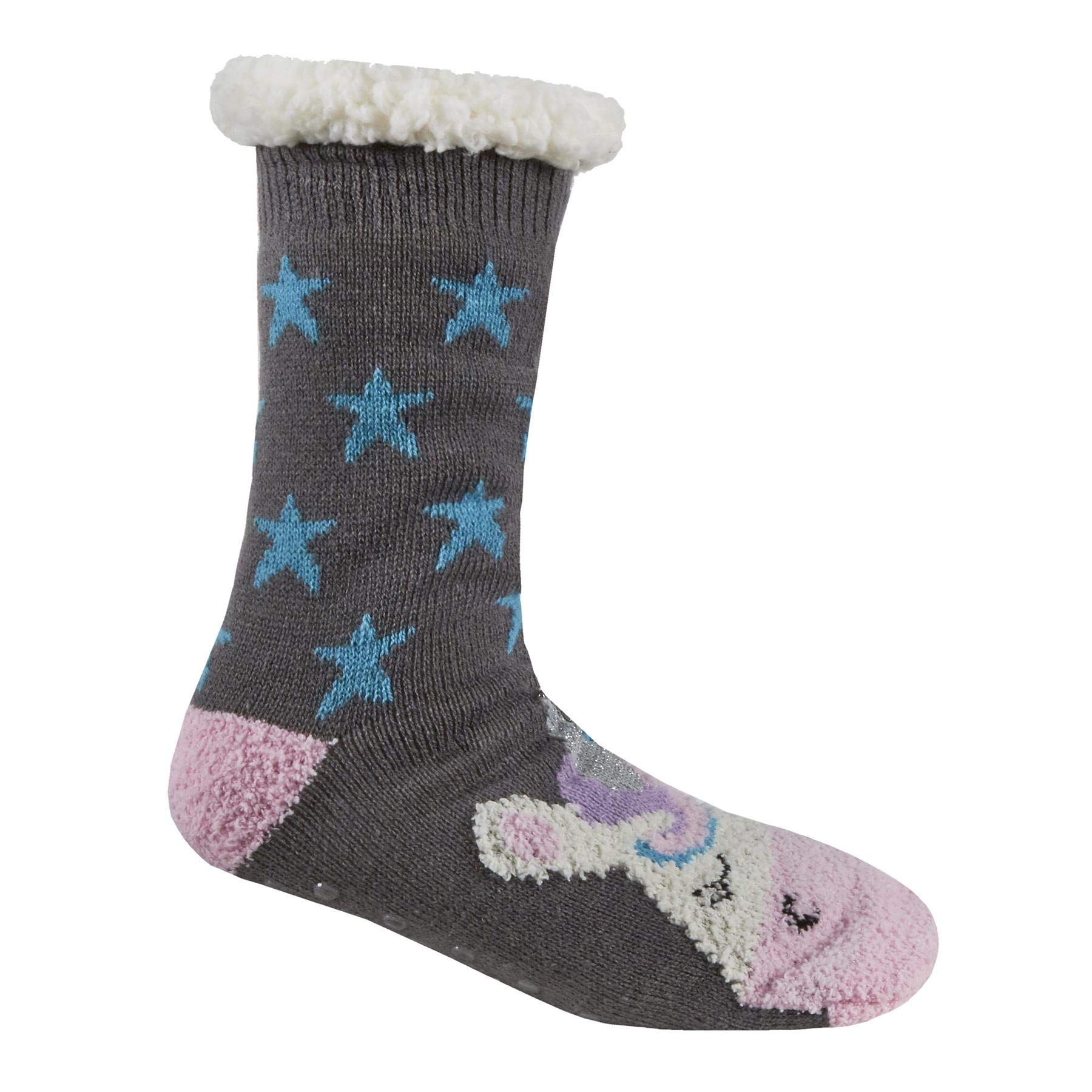 Soxy Women's Multi Lounge Unicorn Chunky Slipper Socks With Anti Slip Grippers With Sherpa Fleece Lining - Size 4-8
