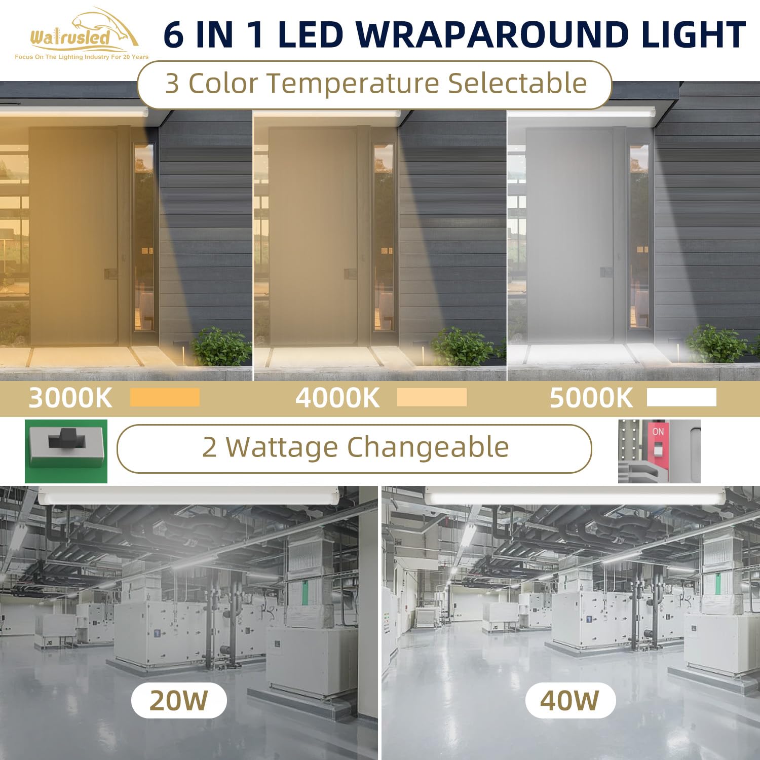 6 Pack 4FT LED Linear Strip Emergency Stairwell Light 3 CCT Selectable 20W 40W 2500lm 5000lm Battery Backup — view 3