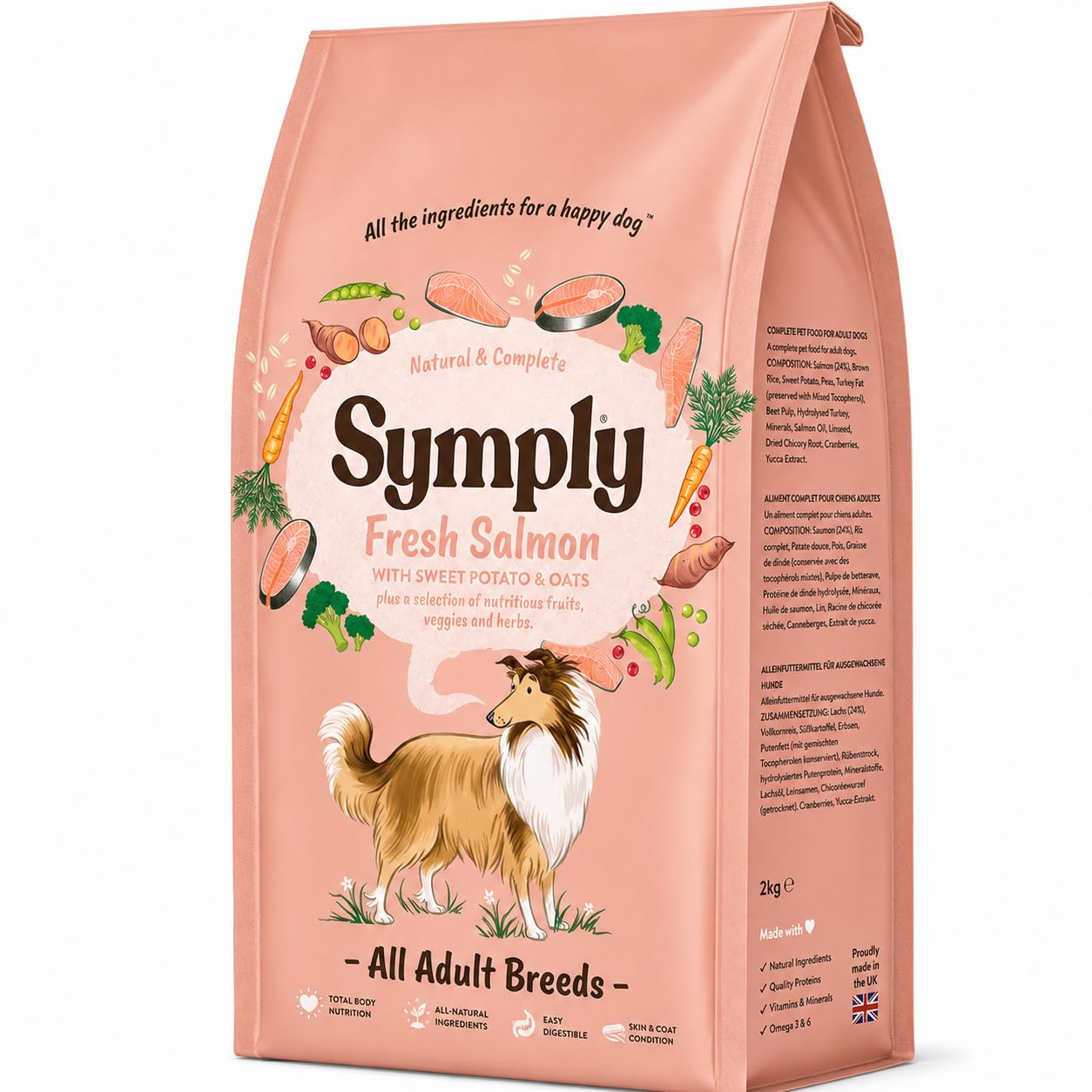 Symply Fresh Salmon Adult Dry Dog Food | 2kg | Natural Hypoallergenic Kibble with Sweet Potato & Oats