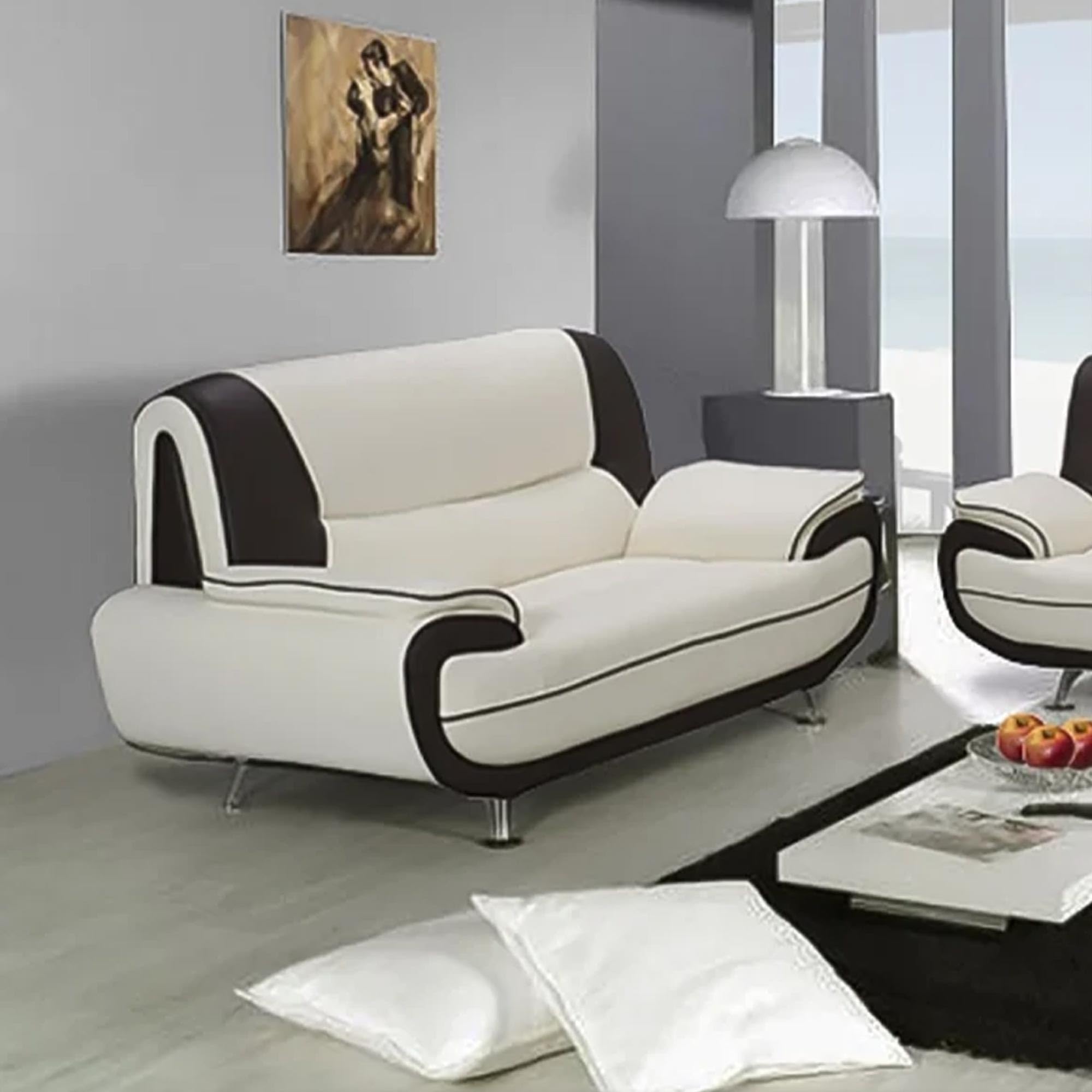 Seconde Chance - Canapé De Jardin 3 Places En Acier Noir Et Coussins Blanc Casse Marignane 209425