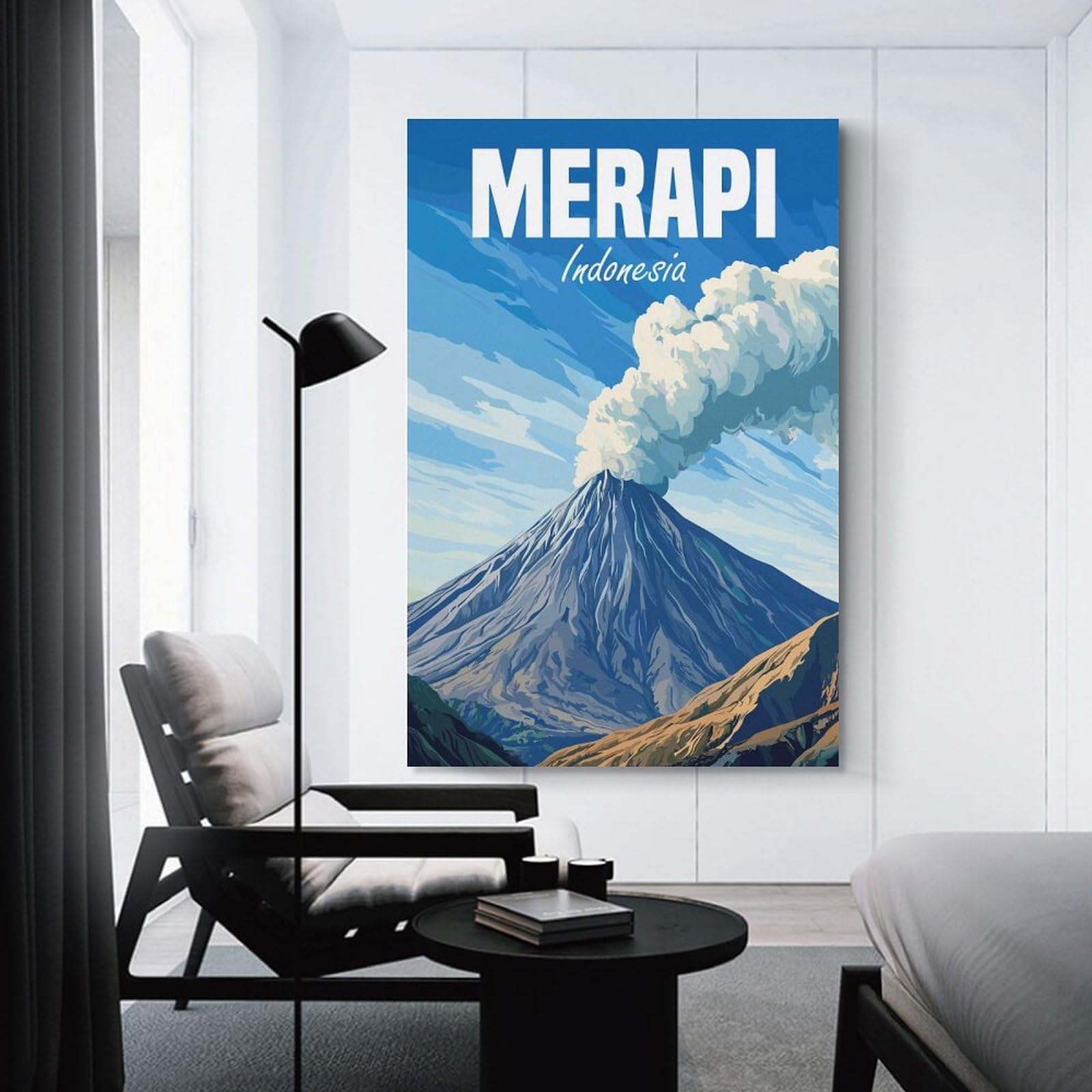 Junmoney Merapi Volcano Indonesia Canvas Wall Decor, 24x36inch(60x90cm), for Home Office, Desk Area Or Studio, Wall Art That Adds Style to Work Areas