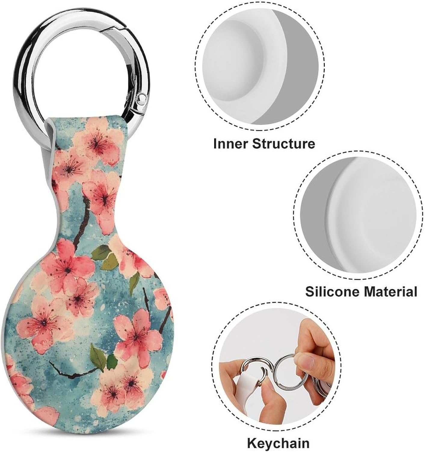 Cherry1 Watercolor Blossoming Funny Cover Compatible with AirTag Case Protector GPS Tracker Holder with Keychain