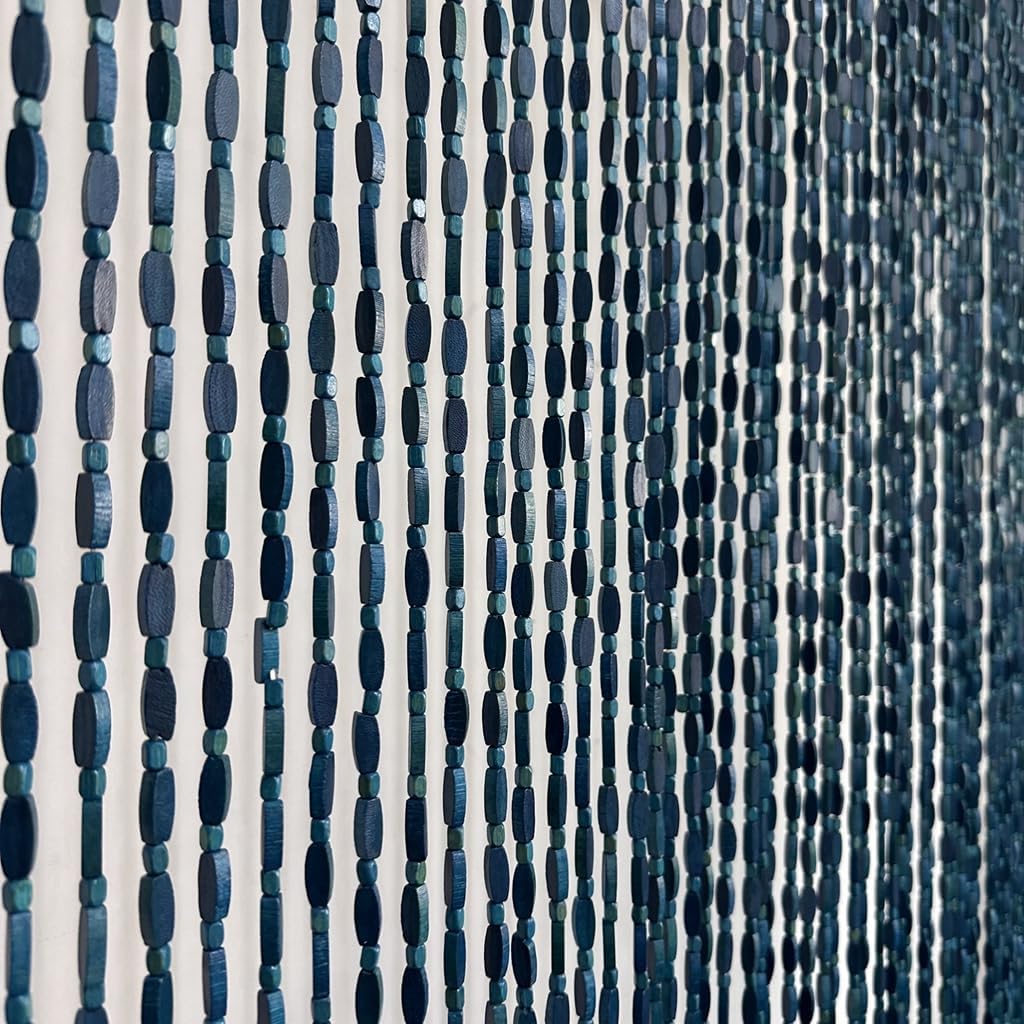 FlavorThings 52 Strands 36" x 79" Blue Wood and Bamboo Beaded Curtain for Doorway Room Divider,Bamboo and Wooden Doorway Beads-Boho Bohemian Curtain (Blue)