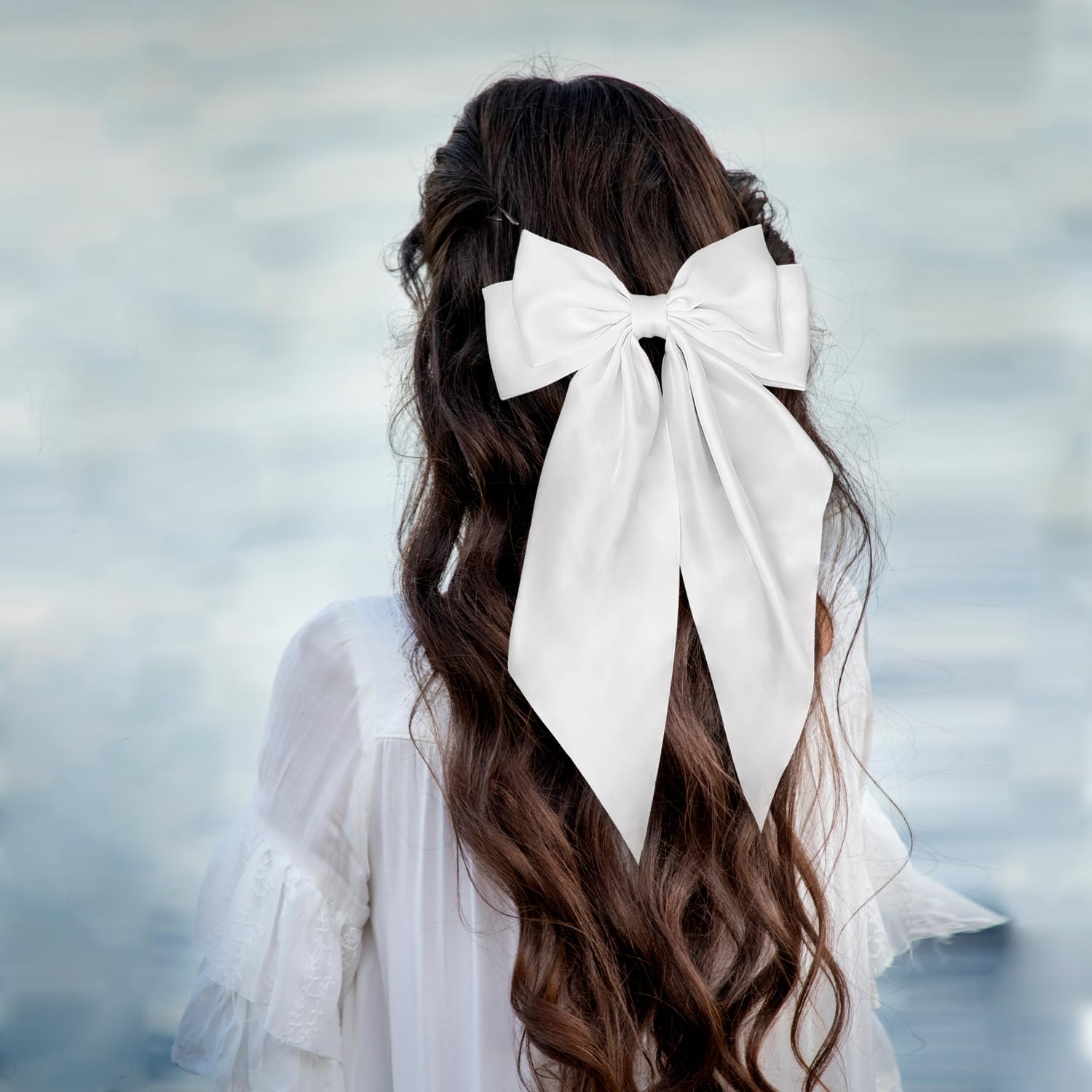 Hair Bow Clip Soft Satin Silky Bows for Women and Girls with Big Bowknot French Clips and Long Ribbon Barrettes - Image 2