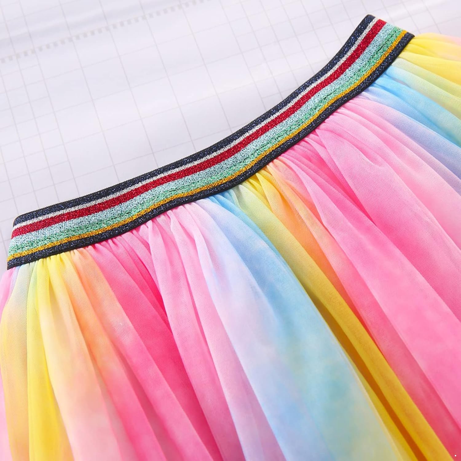 iiniim Kids Toddler Girls Rainbow Tulle Tutu Ballet Skirt Elastic Waistband Puffy Mini Skirts