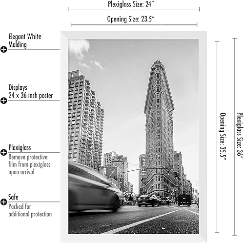 Miniatura 8 de Americanflat - Marco para póster hecho de madera compuesta con plexiglás pulido, posición horizontal y vertical para pared, incluye herrajes para