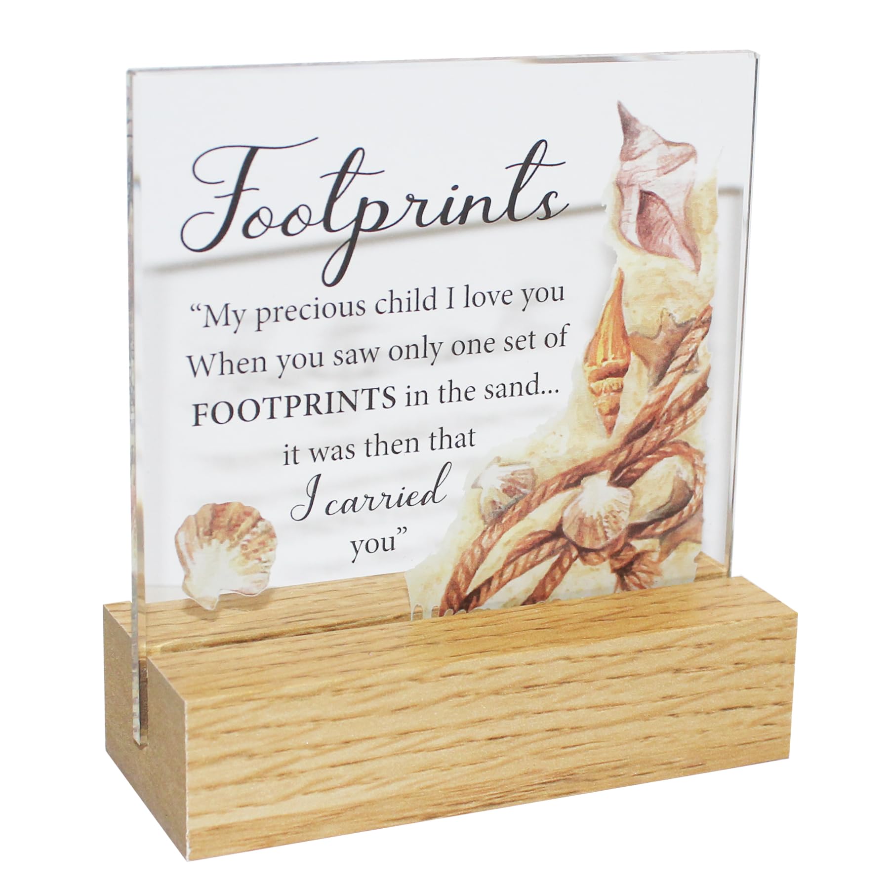 Widdle Gifts Multi Memorial Glass Plaque On A Wooden Base - Footprints In The Sand