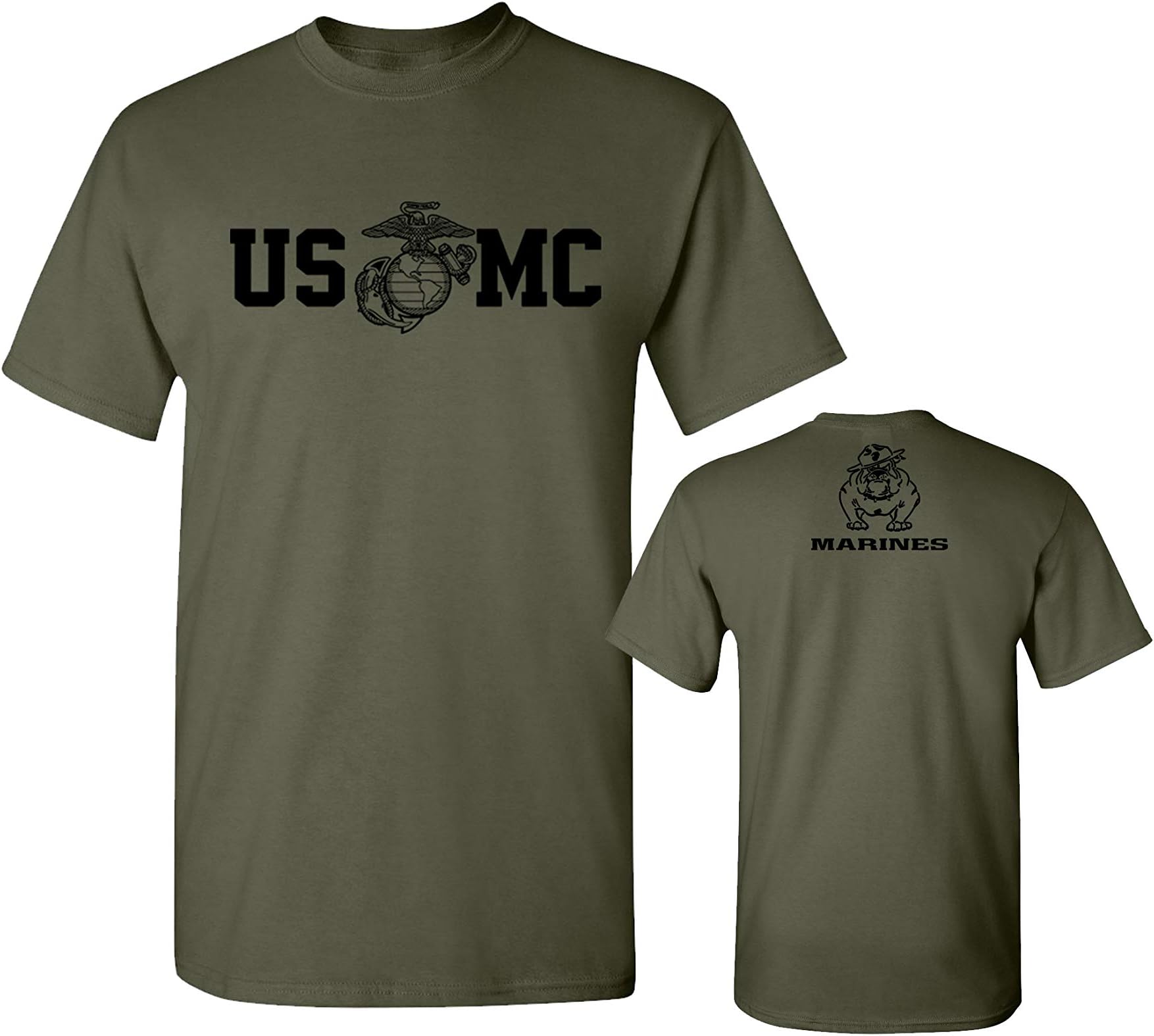 Marine Corps Bull Dog Front and Back USMC Men's Military T-Shirt