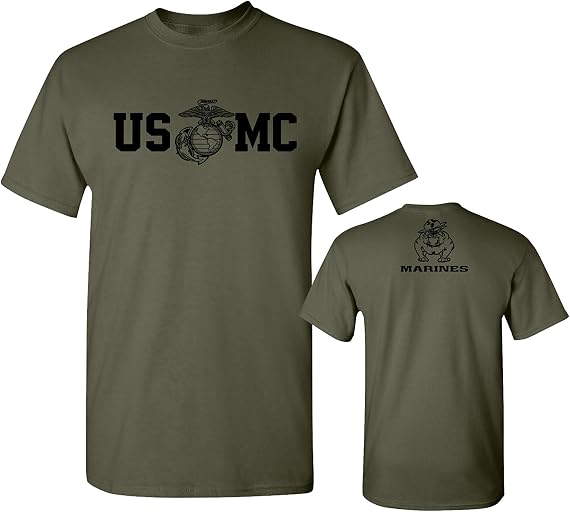 Lucky Ride Marine Corps Bull Dog Front and Back USMC Men's Military T-Shirt
