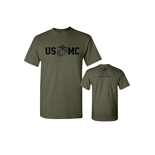 Lucky Ride Marine Corps Bull Dog Front and Back USMC Men's Military T-Shirt