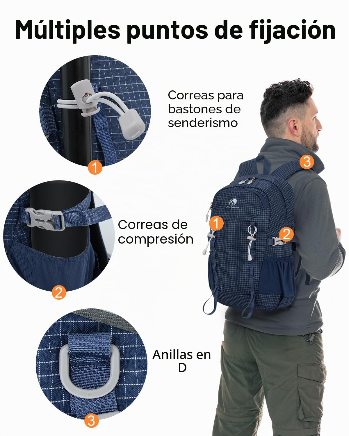Mochila Senderismo Impermeable 20L, Mochila Montaña Pequeña Hombre, Ligera para Viaje Camping Moto, Azul