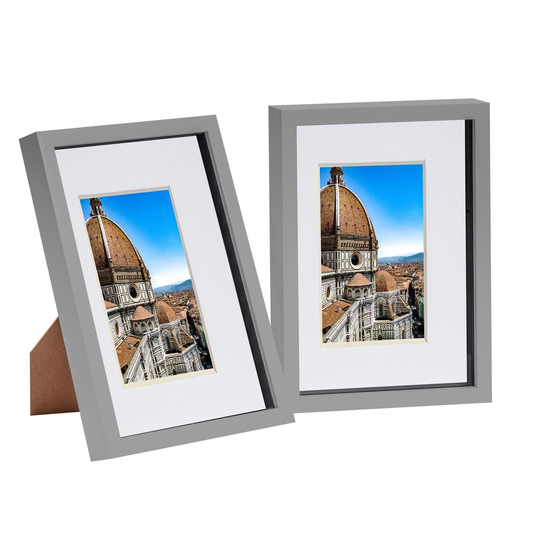 Nicola Spring 3D Shadow Box Frames - A4 Frame (20x30cm) - A5 Mount (14x21cm) - Pack of 2 - Grey 3D Photo Box Picture Portrait Display Case Wedding Crafts