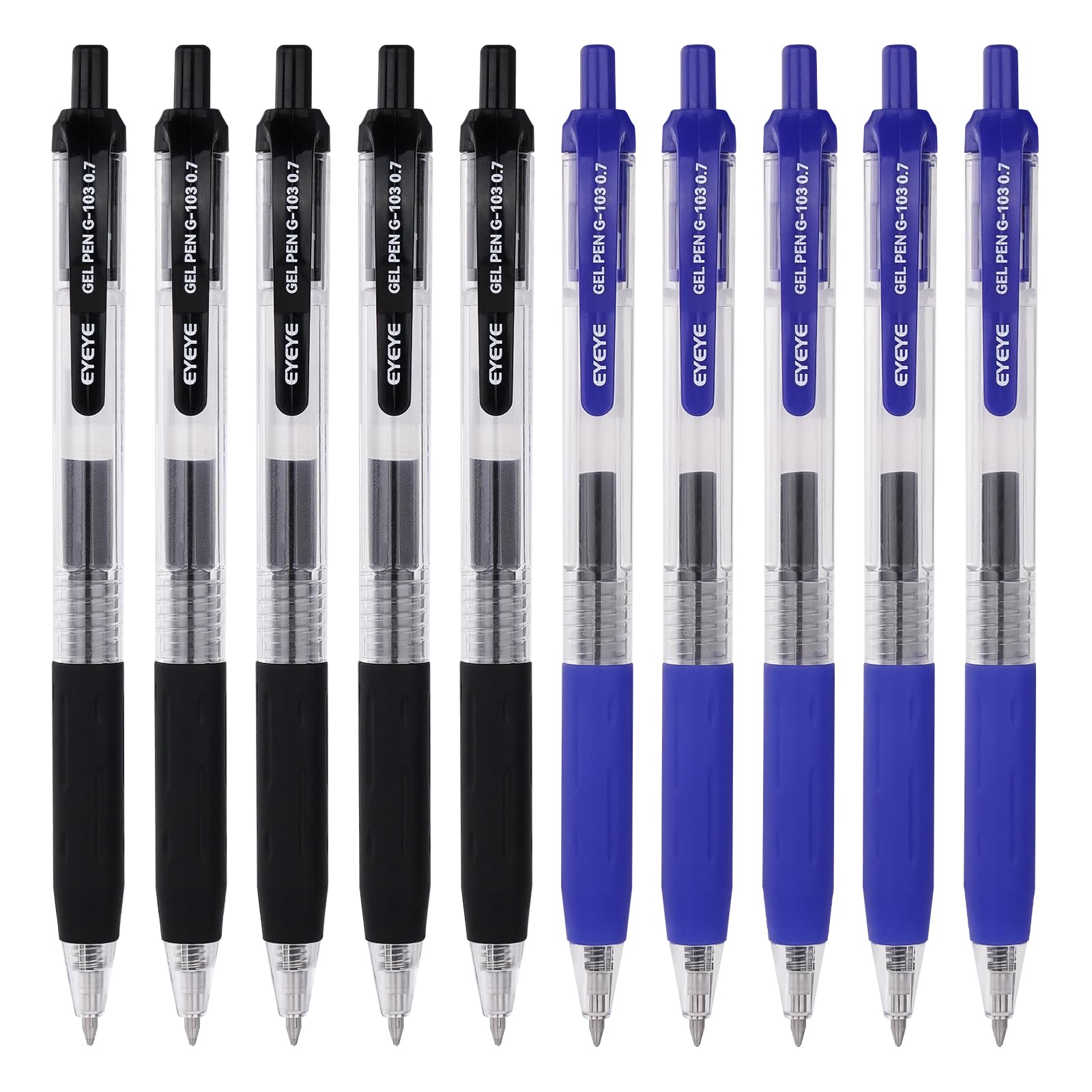 EYEYE G-103 Retractable 0.5mm Gel Pens, 5 Black 5 Blue Extra Fine Point Blue Ink Pens Quick Dry, Ballpoint Pen Fine Point Smooth Writing Pens for Office School Supplies