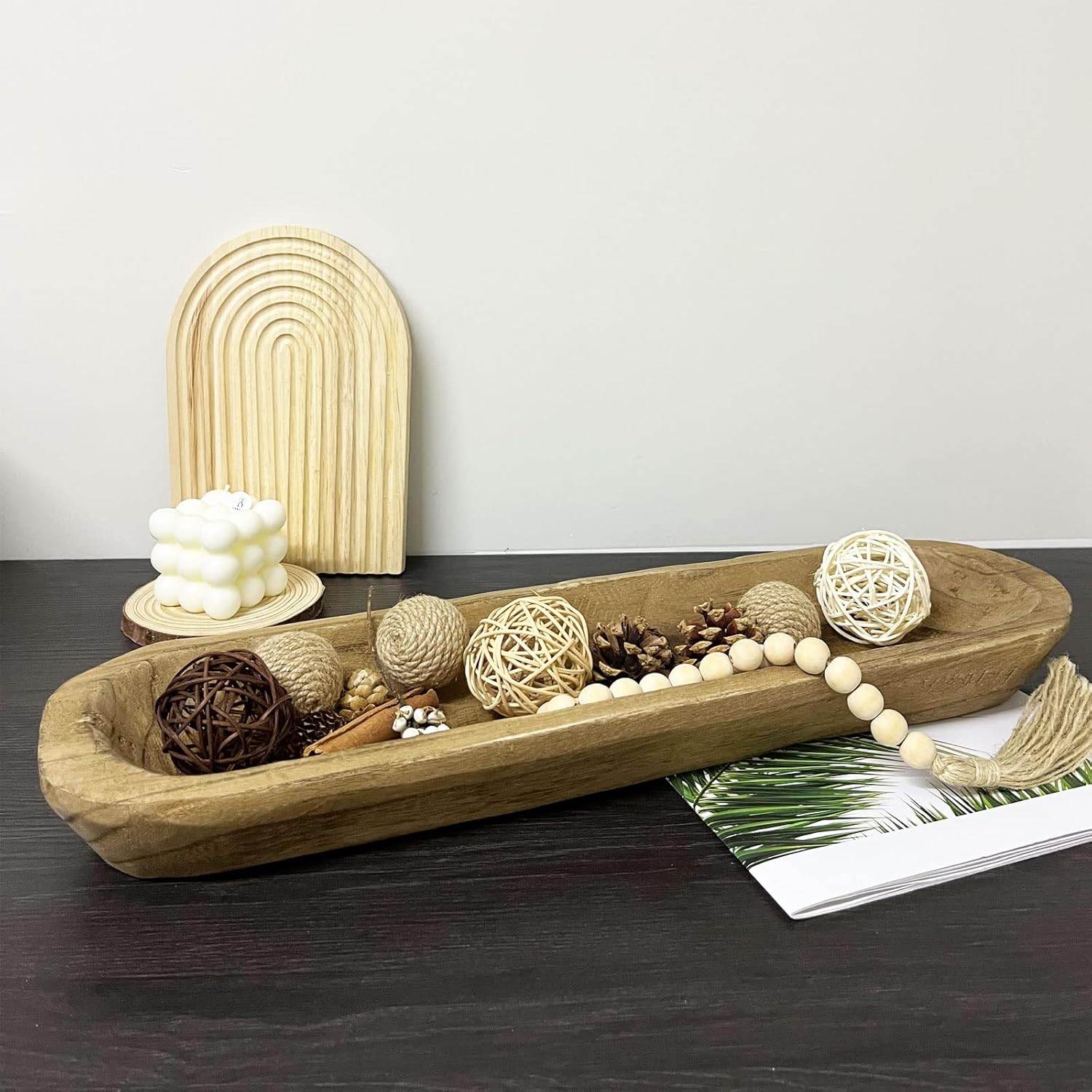 Wooden Dough Bowl Decor , Vintage Wooden Bowl Hand Carved Home Decor for Dining Table Center, Living Room, Kitchen Decor. (10in black): Home & Kitchen