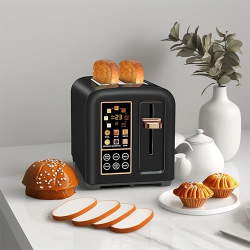 Miniatura 2 de SEEDEEM Tostadora de 2 rebanadas, control táctil LCD, velocidad de calentamiento 50% más rápida, ranuras extra anchas de 1.4 pulgadas, 7 ajustes de