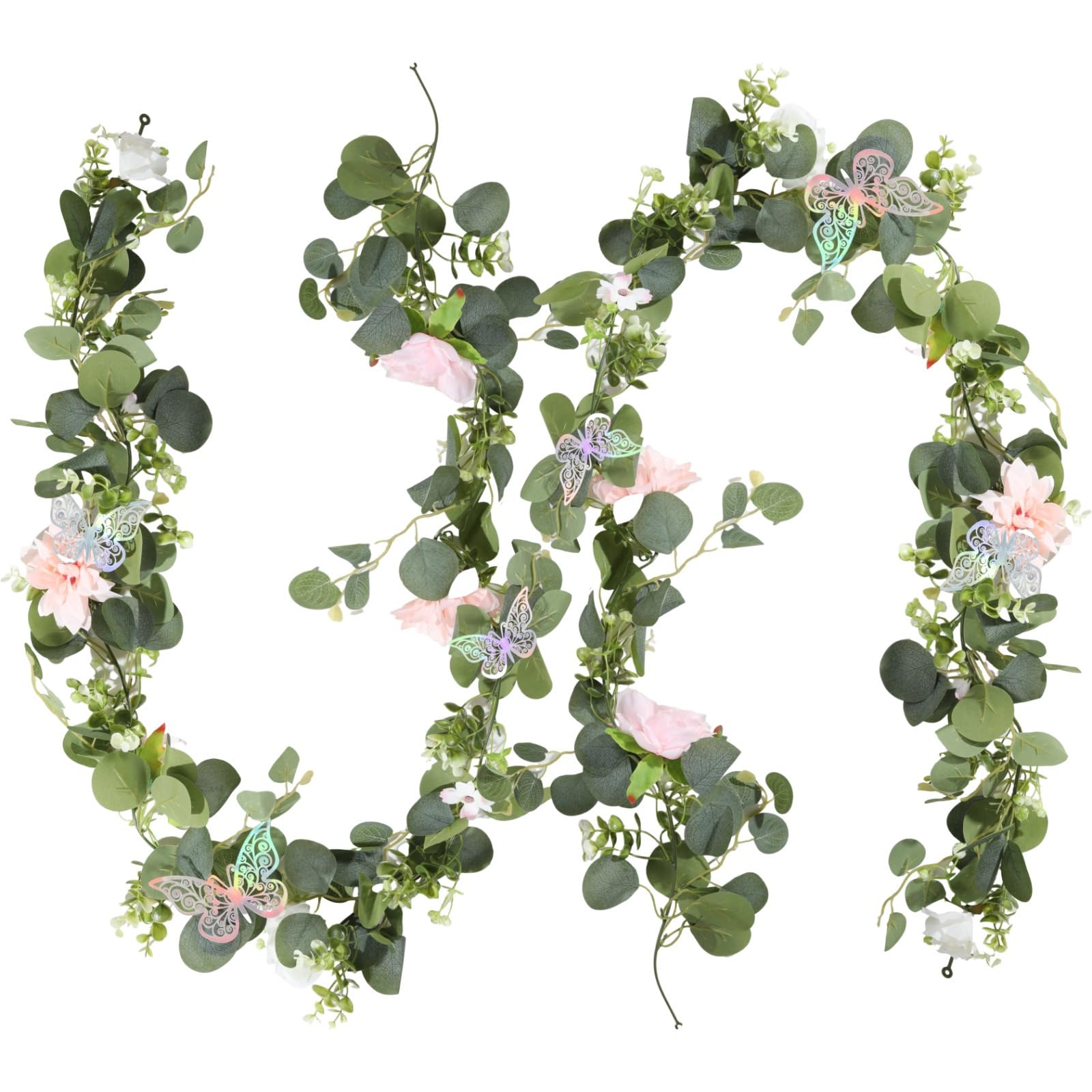 Rosengirlande mit Schmetterlingen, 2 Stück, 1,5 m, künstliche Blumenranken, Hochzeitsdekorationen für Zuhause, Party, DIY-Blumenarrangement