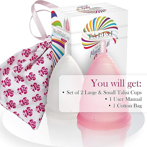 Miniatura 4 de Talisi - Juego de tazas menstruales de 2 vasos reutilizables de silicona de tamaño pequeño y grande para productos de higiene femeninos de flujo