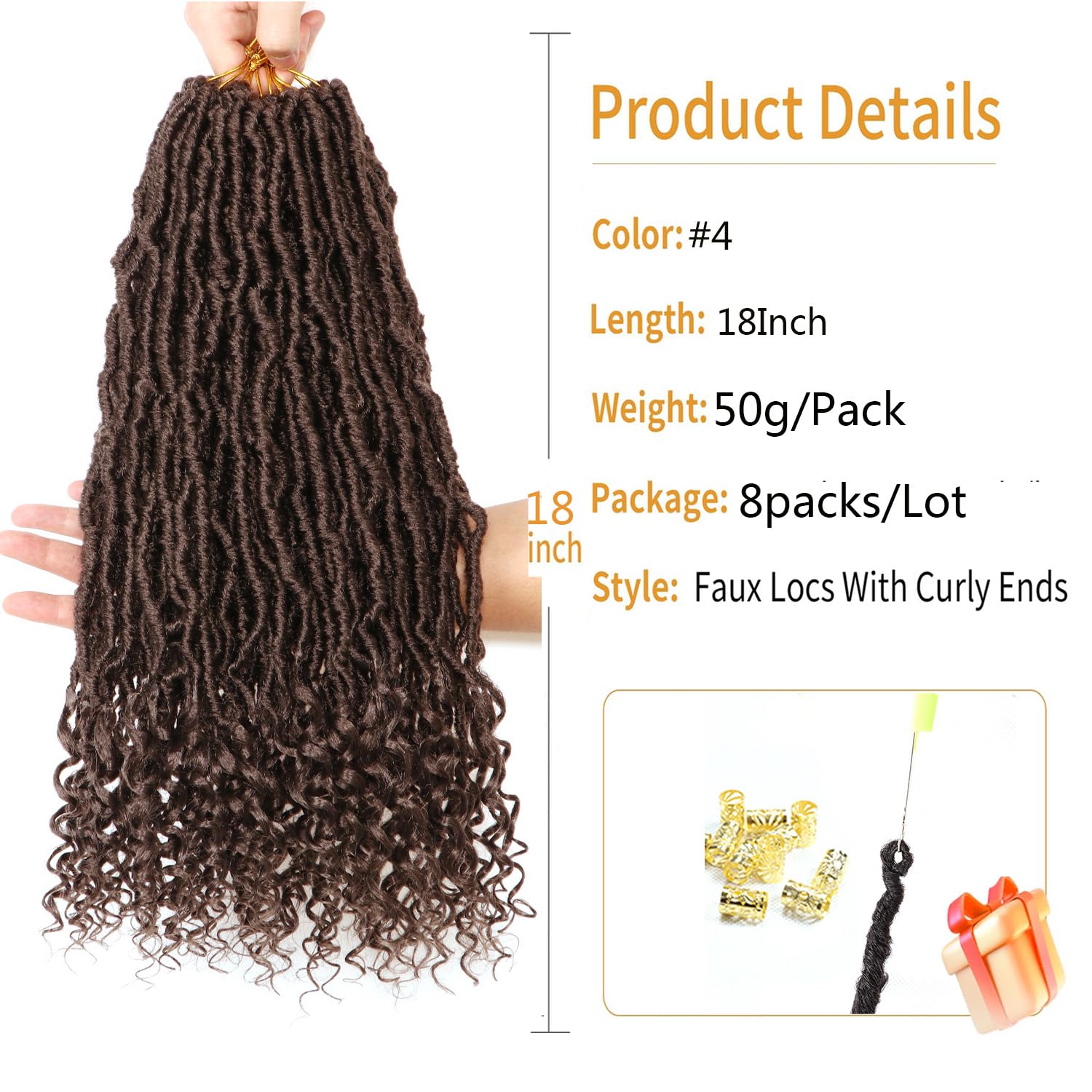8 Packs Faux Locs Crochet Hair Extensions for Black Women Crochet Braids Hair Extensions for Braiding Hair Goddess Locs Crochet Hair (18 Inch (Pack of 8) - Image 2