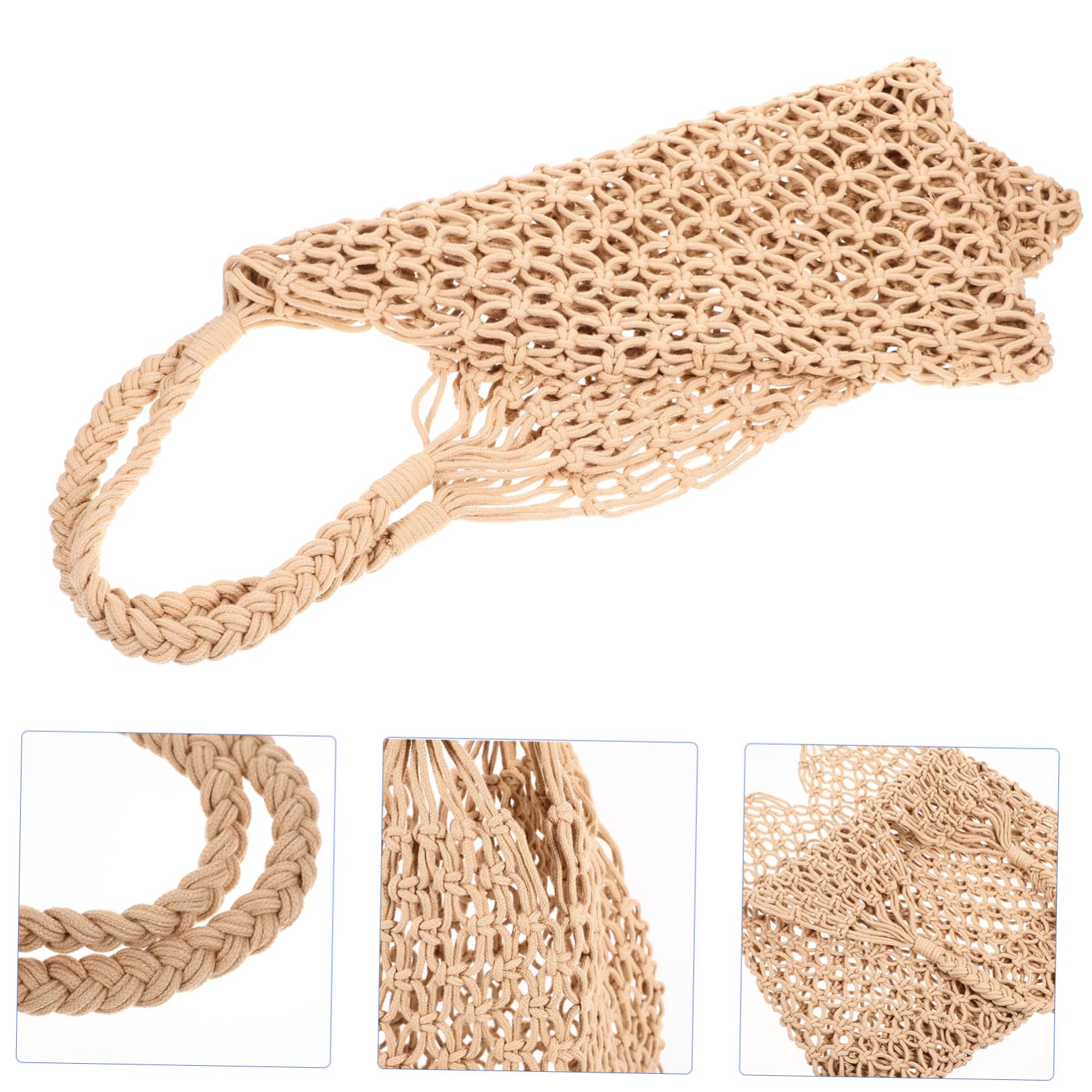 LALAFINA Borsa a Tracolla in Cotone Intrecciato a Rete, Leggera e Riutilizzabile per Spiaggia e Picnic