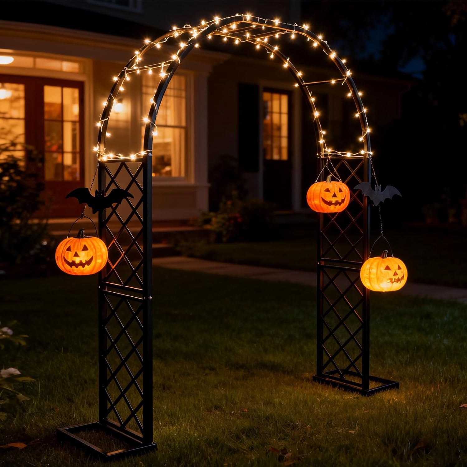 Heavy Duty Galvanized Steel Garden Arch 110.2×89.7×15.7 Inch, 20MM Thick Tube Rustproof Metal Arbor with Windproof Stakes for Wedding Ceremony, Halloween, Balloon Decor & Climbing Plants Trellis