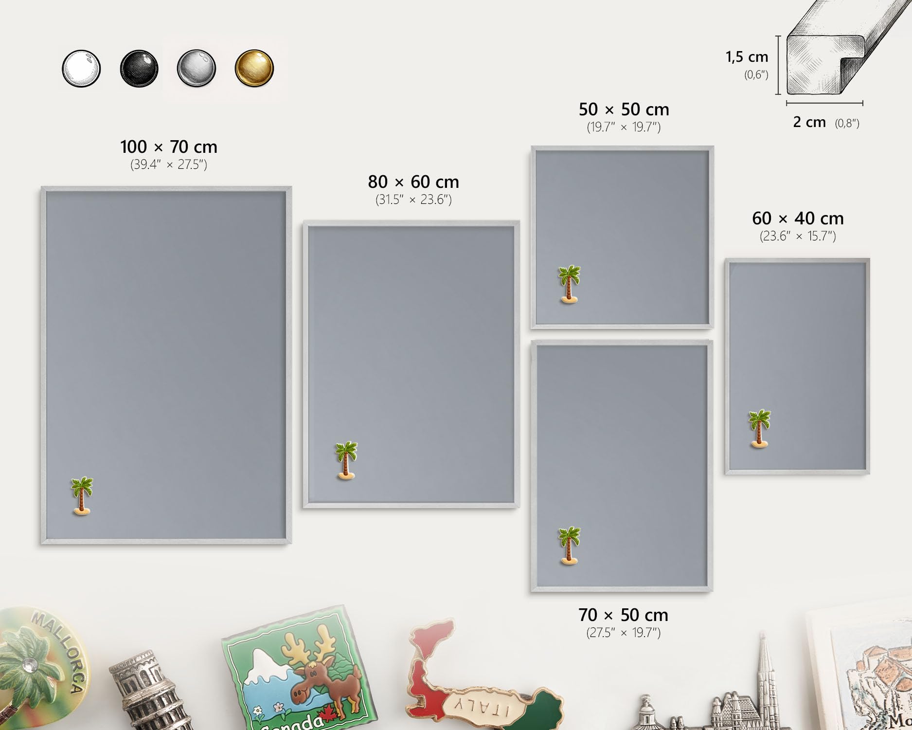 Panel Magnético Informativo 60x40 cm | Marco Plateado | Gris Delicado | Montaje Fácil | Pizarra de Pared | Para Restaurante y Bar | Expositor para Menú, Ofertas del Día