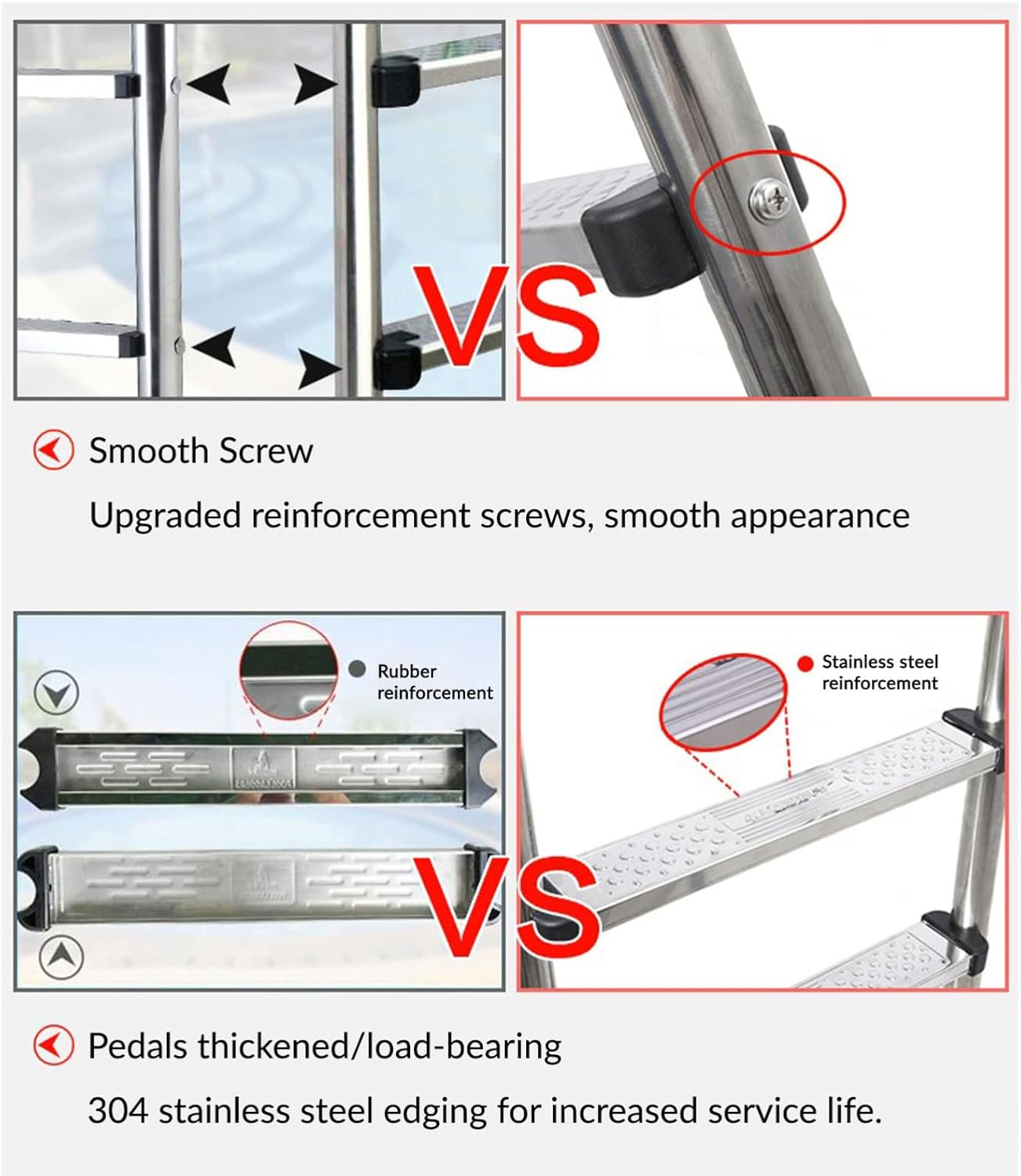 Non-Slip Steps Pool Rail Swimming Pool Ladder, Heavy Duty Non-Slip Ladder with 2 Non-Slip Footsteps, 200kg Weight Capacity Easy Assembly
