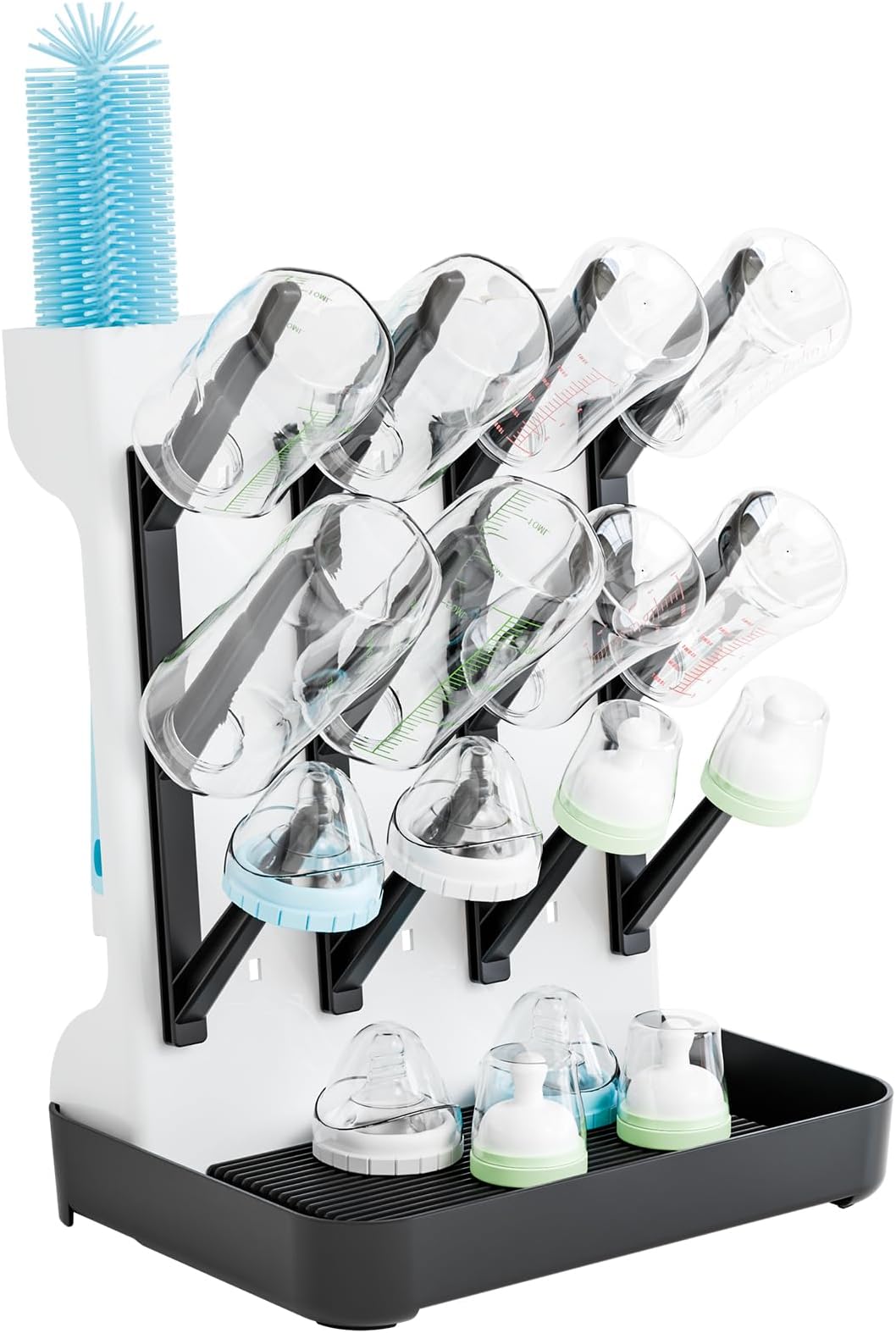 SuoXing Baby Bottle Drying Rack Space Saving,Countertop Vertical Bottle Rack Dryer and Holder for Baby,Large Baby Bottle Station Organizer and Stand for Brushes,Pacifiers,Breast Pump,Dish,Black