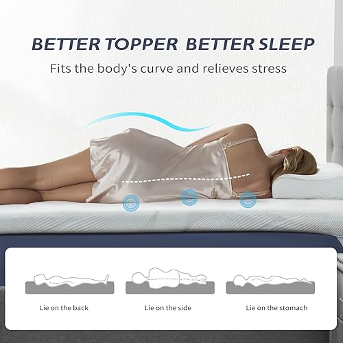 Miniatura 3 de Cubrecolchón de espuma viscoelástica de 3 pulgadas, tamaño individual, con infusión de gel, diseño antideslizante, con funda extraíble y lavable,