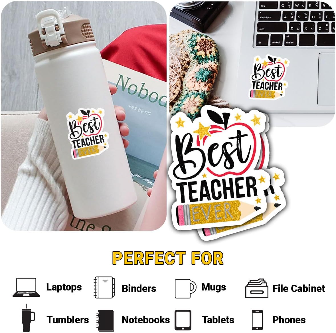 (3pcs-3in) Best Teacher Sticker Funny Quote Stickers Teacher Appreciation image 4