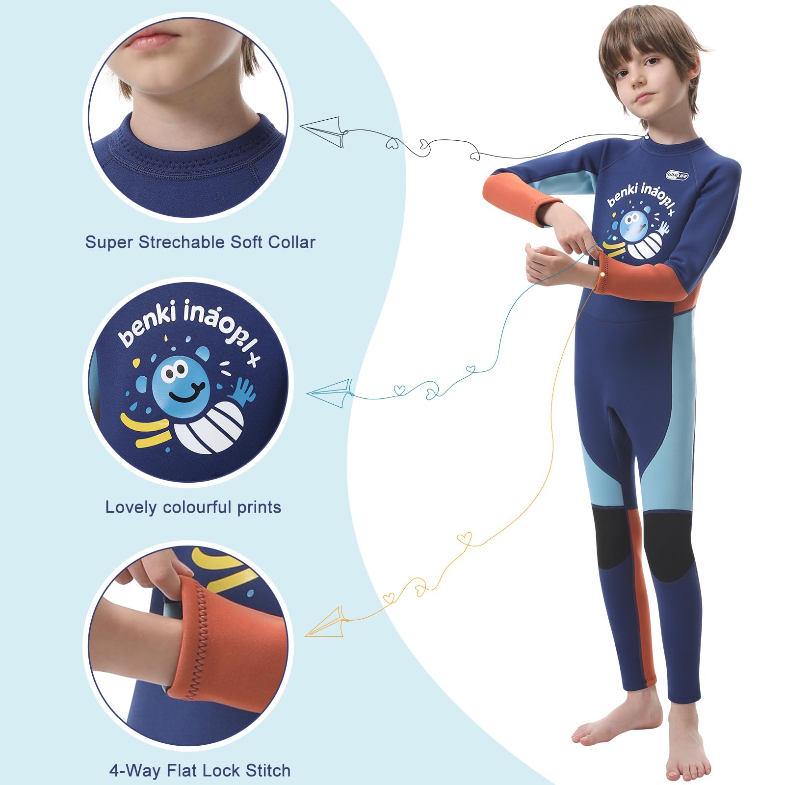 Gimilife Combinaison Néoprène Enfant - Combinaison Plongée Enfant pour Mer, Surf et Natation | Combinaison Isotherme 2mm Garçon Fille, Modèle Intégrale ou Court pour Leçons de Plongée et Surf