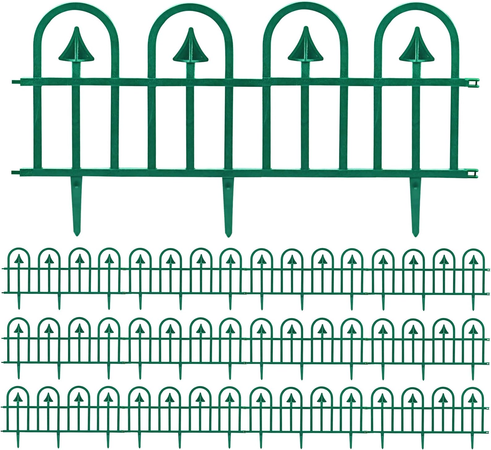 Sunnyglade 12 Pack Garden Edging Decorative Border Recycled Plastic Landscape Garden Fence Flexible No-Dig Spikes Ornamental Wrought Iron Style Decorative Border,Dark Green