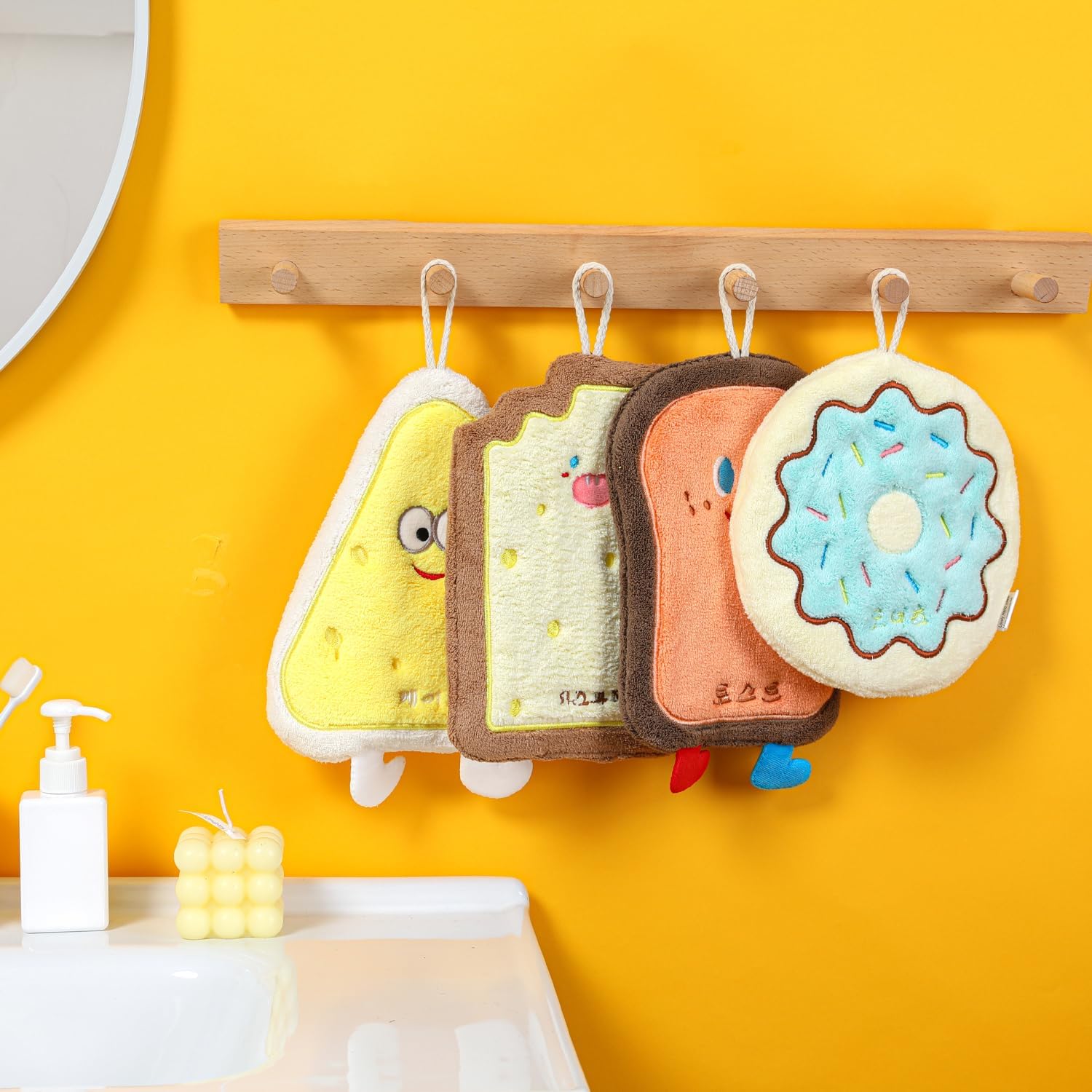 Cute Baking Hand Towels, Bathroom Towels with Hanging Loop, Children Hand Towel Dessert, Microfiber Coral Fleece Absorbent Hand Towel for Kitchen, Baked Dessert Combination