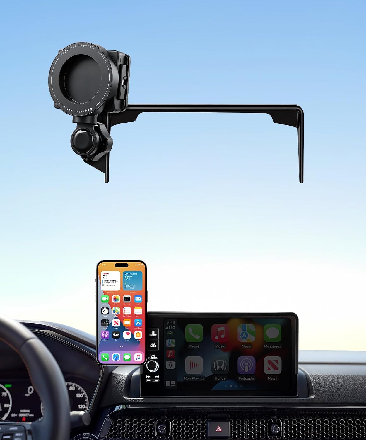 Magnetic & Clamp 2-in-1 Car Phone Holder for 2023-2026 Honda CR-V/Hybrid/HR-V, 7/9-Inch Screen, MagSafe Compatible Rotatable Dual-Sided Car Phone Mount, Universal Hands-Free Cradle for iPhone Android