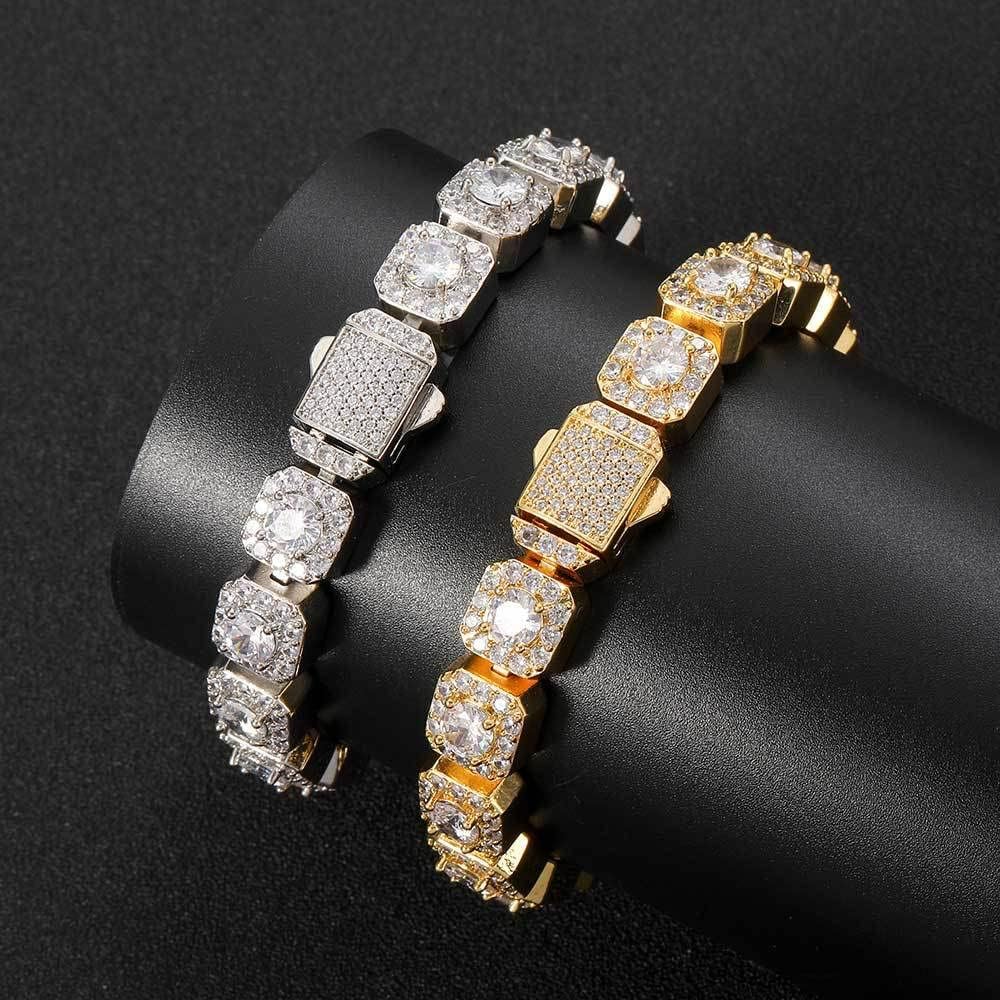 18K White Gold Moissanite Baguette Tennis Bracelet，10mm Geometric Design，8 Inch Fashion Jewelry Gift for All